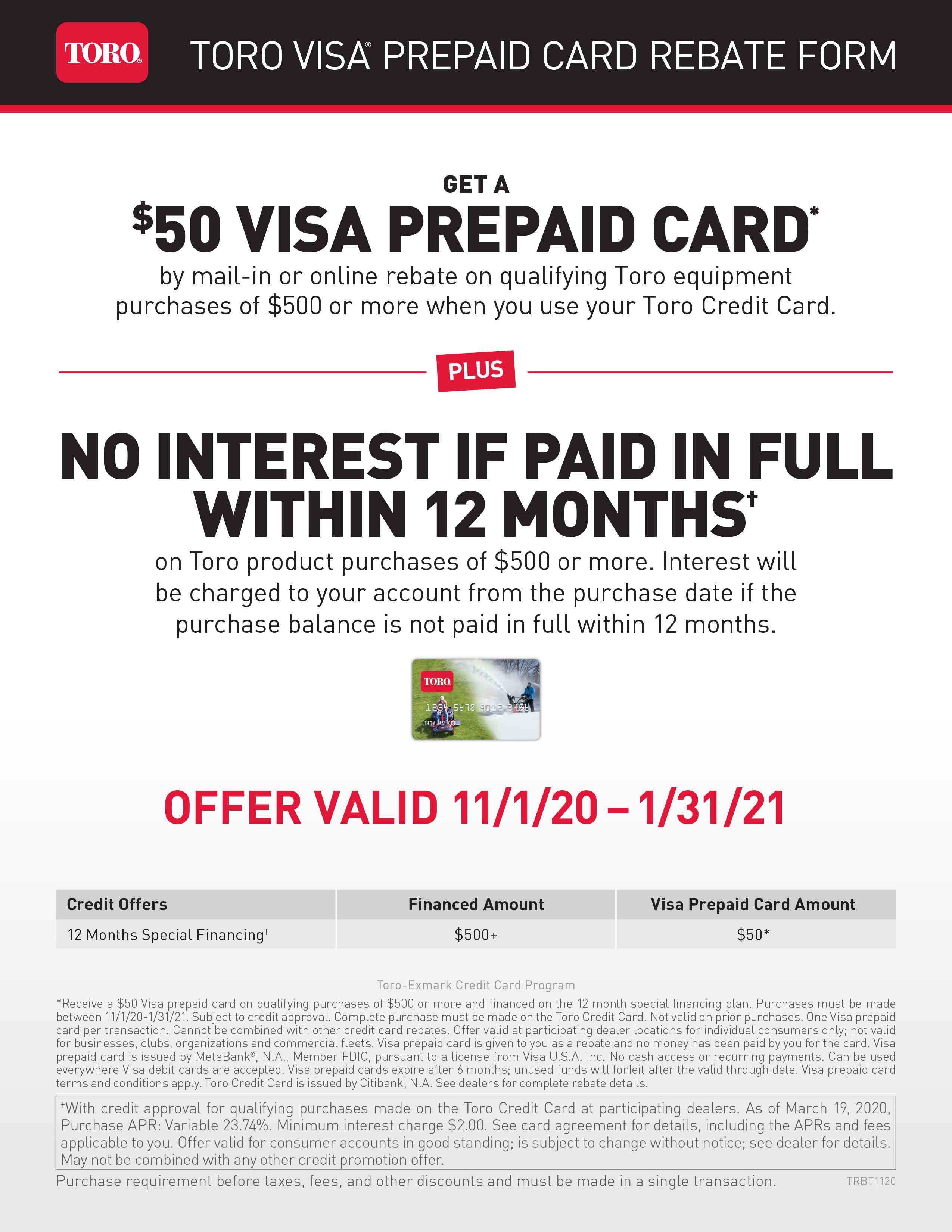 Toro Visa Prepaid Card Rebate Form