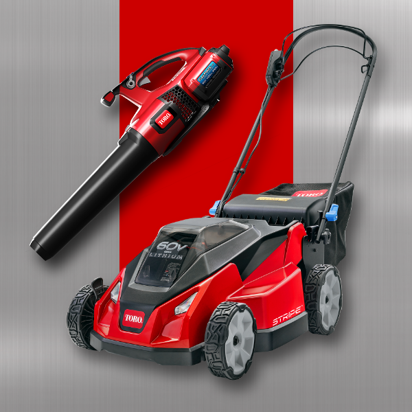 Images of a Toro 60V mower and blower