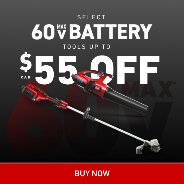 Save $55 off Select 60V Max Battery Yard Tools - shop now through July 19, 2024